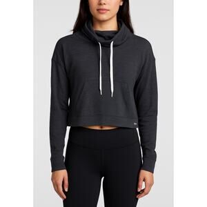 Reebok Womens Cropped Hoodie L Dark Gray Funnel Neck Lightweight Pullover